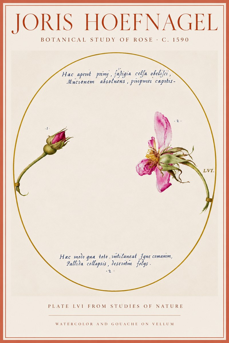 Joris Hoefnagel Botanical Study of Rose No5 - Poszter