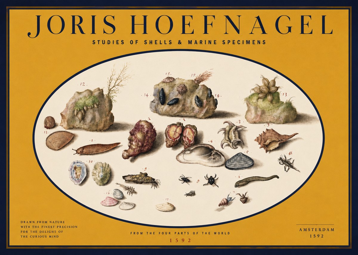 Joris Hoefnagel Studies of Shells & Marine Specimens No2 - Poszter