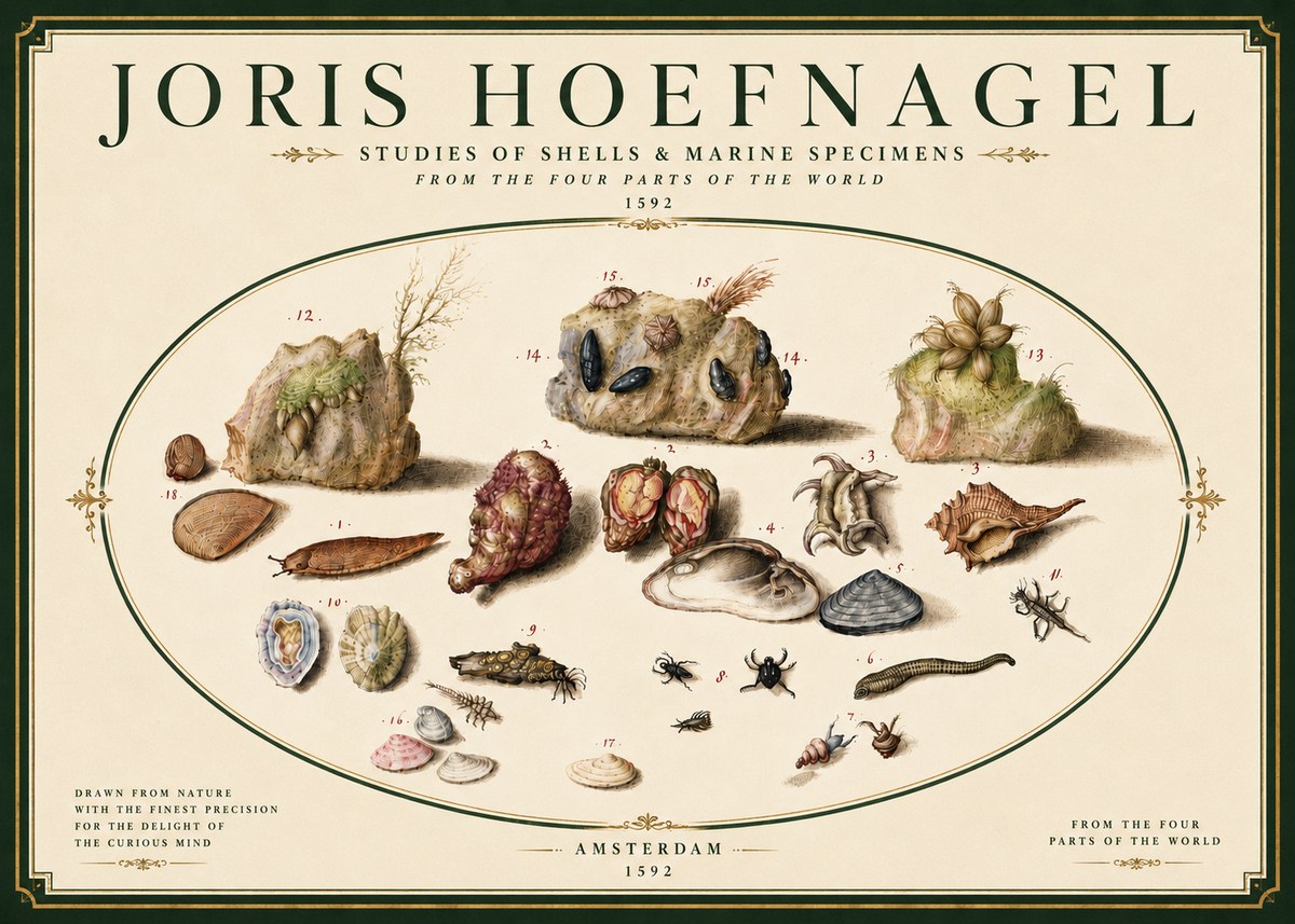 Joris Hoefnagel Studies of Shells & Marine Specimens No6 - Poszter