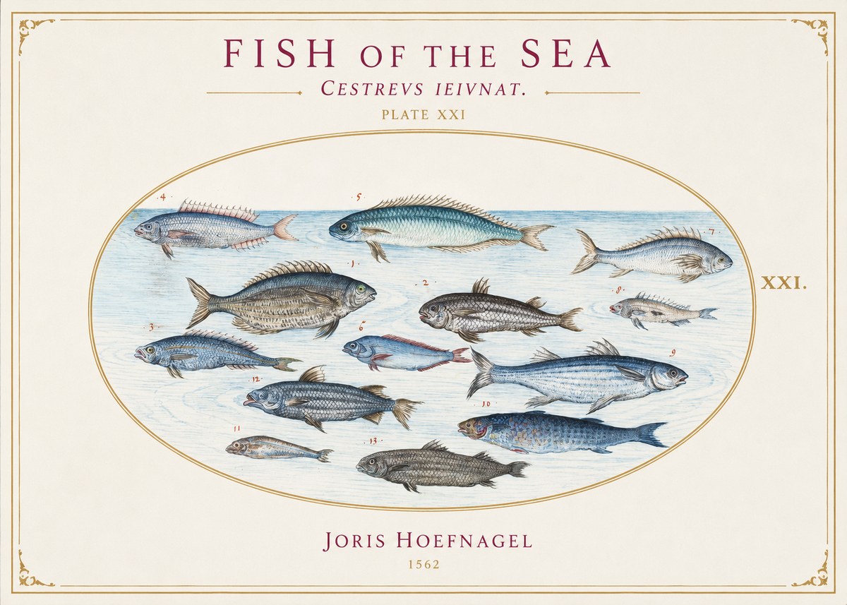 Joris Hoefnagel Fish of the Sea - Cestrevs Ieivnat. Plate Xxi No1 - Poszter