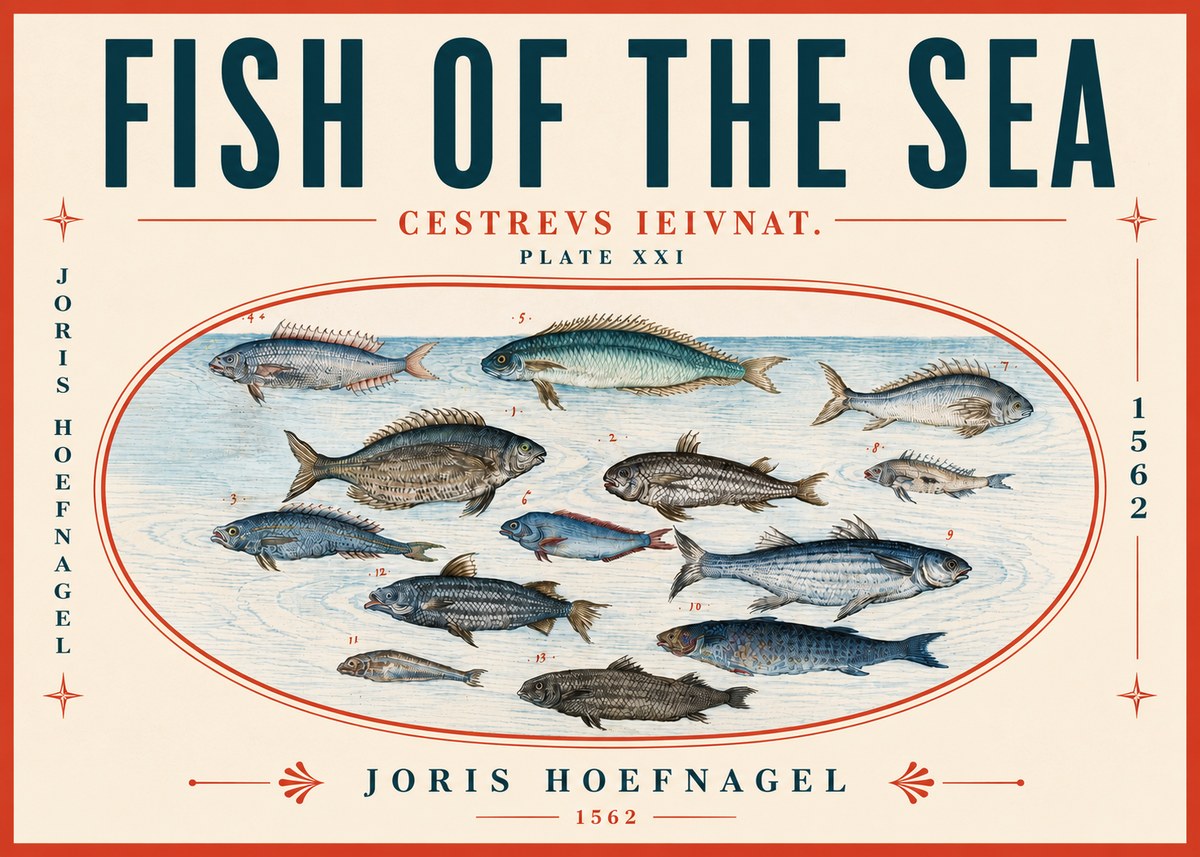 Joris Hoefnagel Fish of the Sea - Cestrevs Ieivnat. Plate Xxi No6 - Poszter