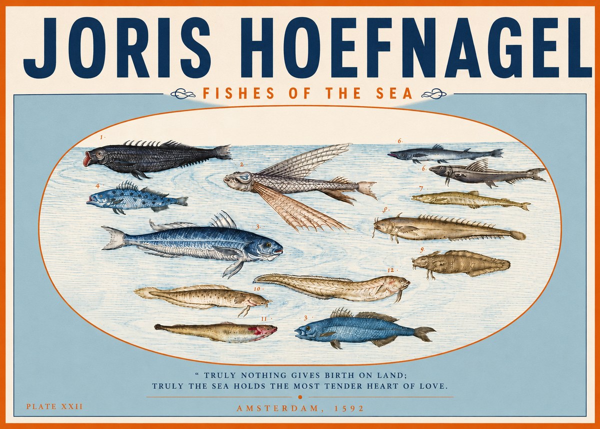 Joris Hoefnagel Fishes of the Sea I No3 - Poszter