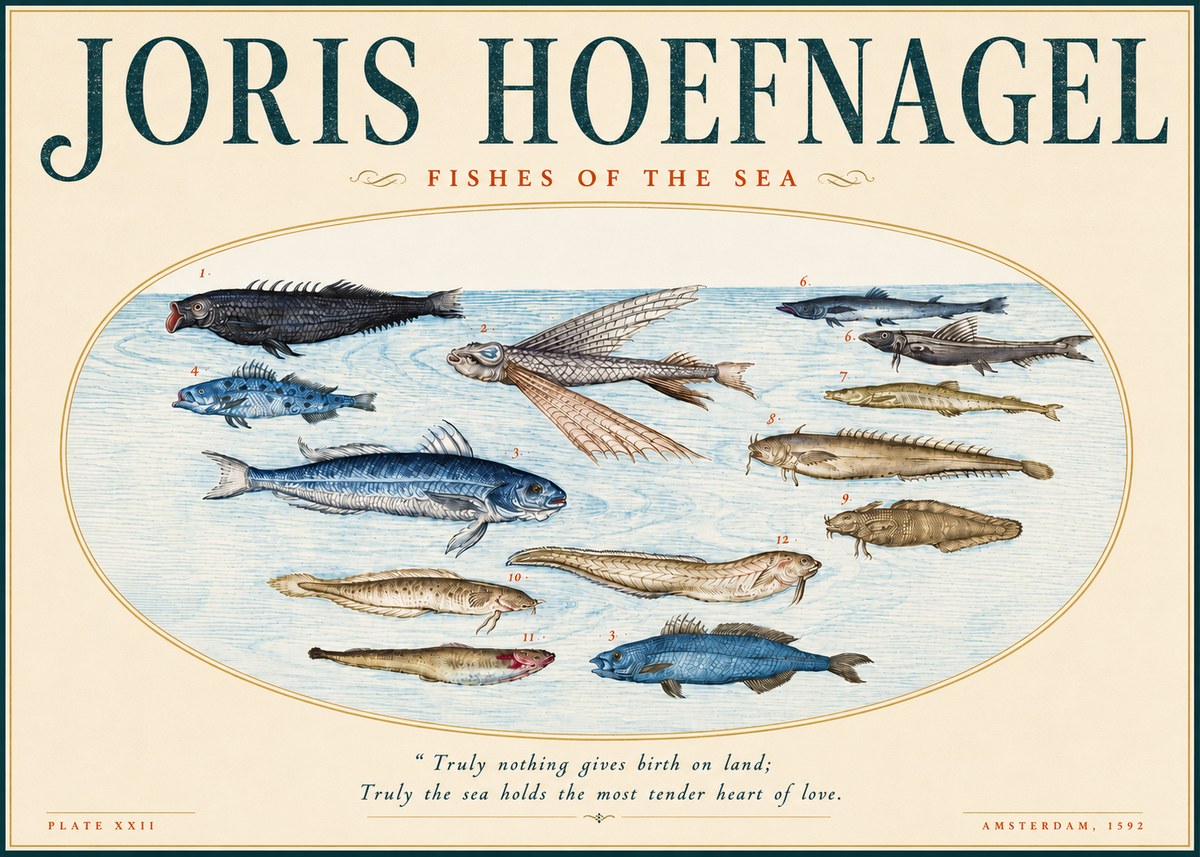 Joris Hoefnagel Fishes of the Sea I No4 - Poszter