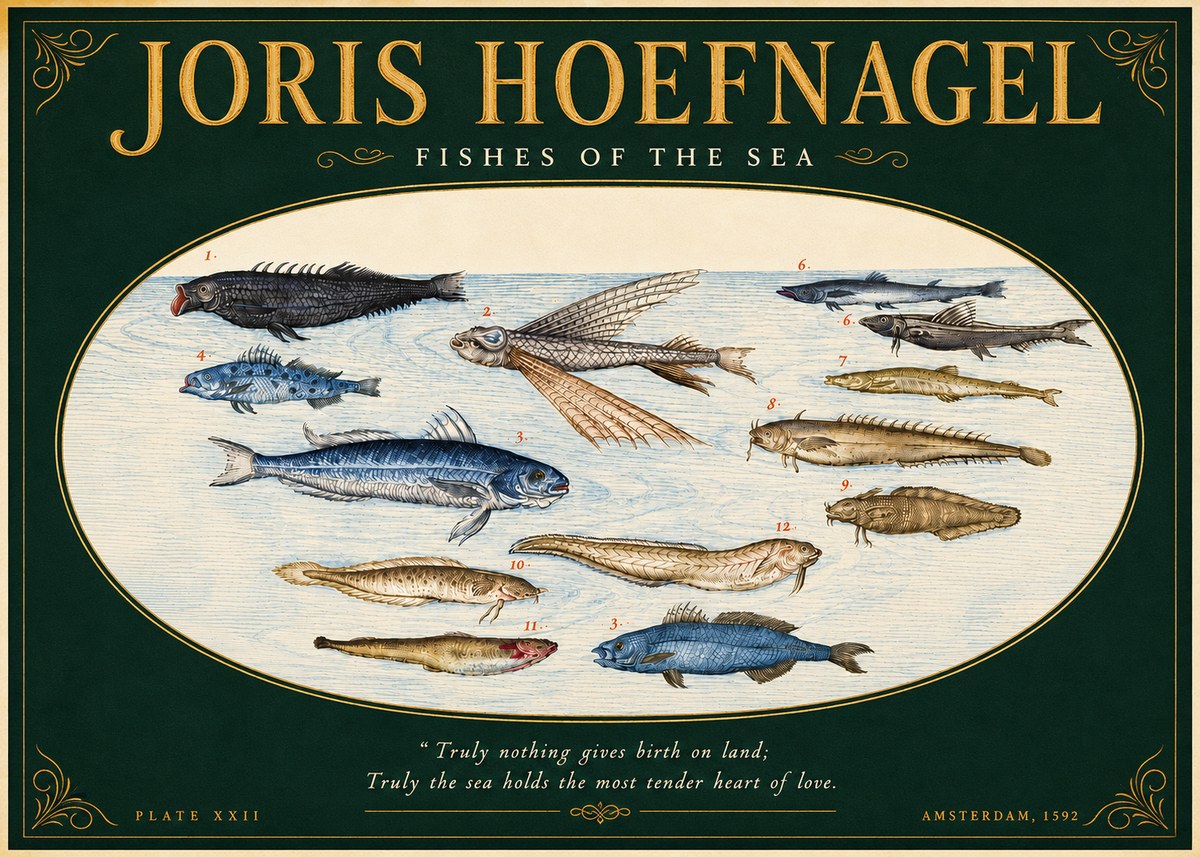 Joris Hoefnagel Fishes of the Sea I No5 - Poszter