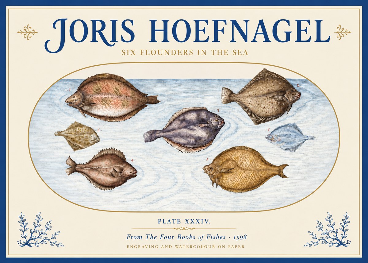 Joris Hoefnagel Six Flounders in the Sea No3 - Poszter