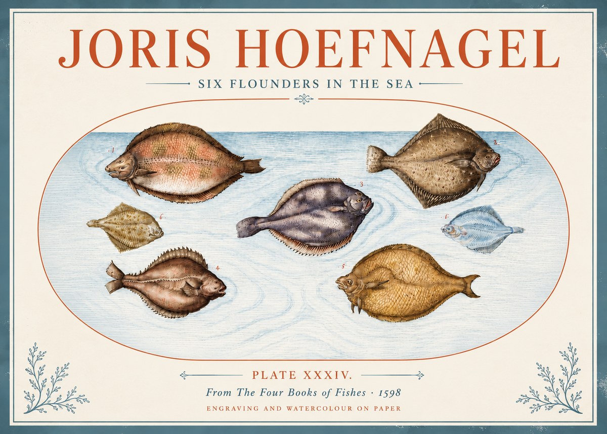 Joris Hoefnagel Six Flounders in the Sea No4 - Poszter