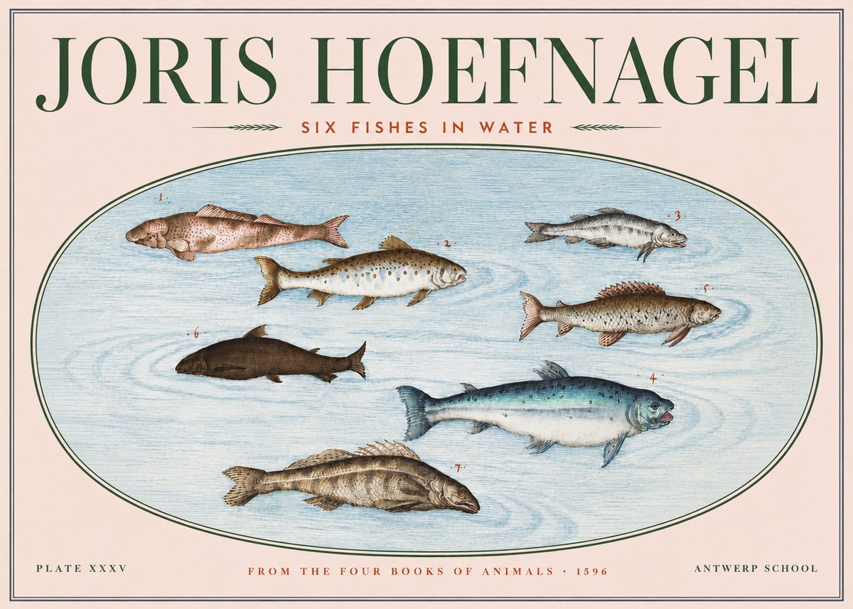 Joris Hoefnagel Six Fishes in Water I No3 - Poszter