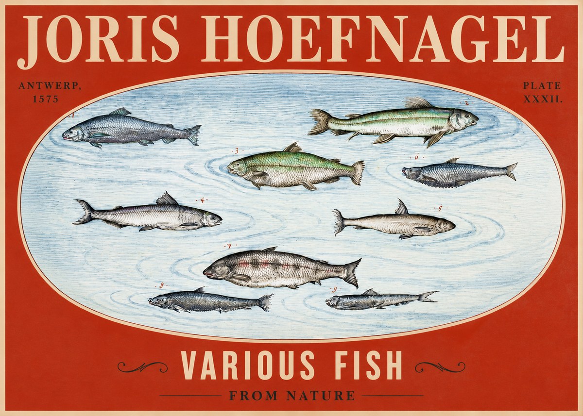 Joris Hoefnagel Various Fish from Nature No2 - Poszter