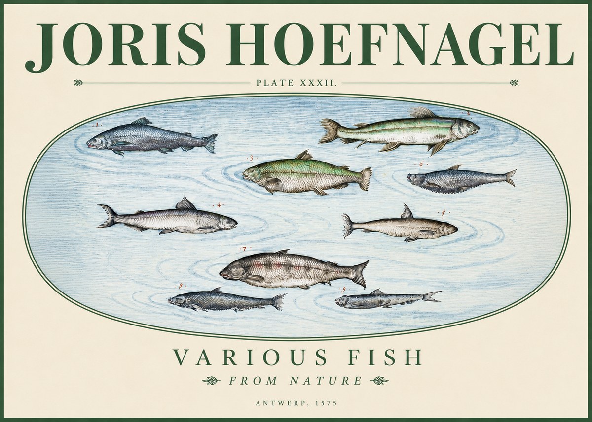Joris Hoefnagel Various Fish from Nature No3 - Poszter