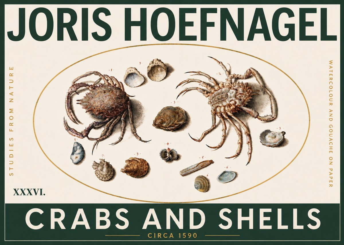 Joris Hoefnagel Crabs and Shells - Studies from Nature No5 - Poszter