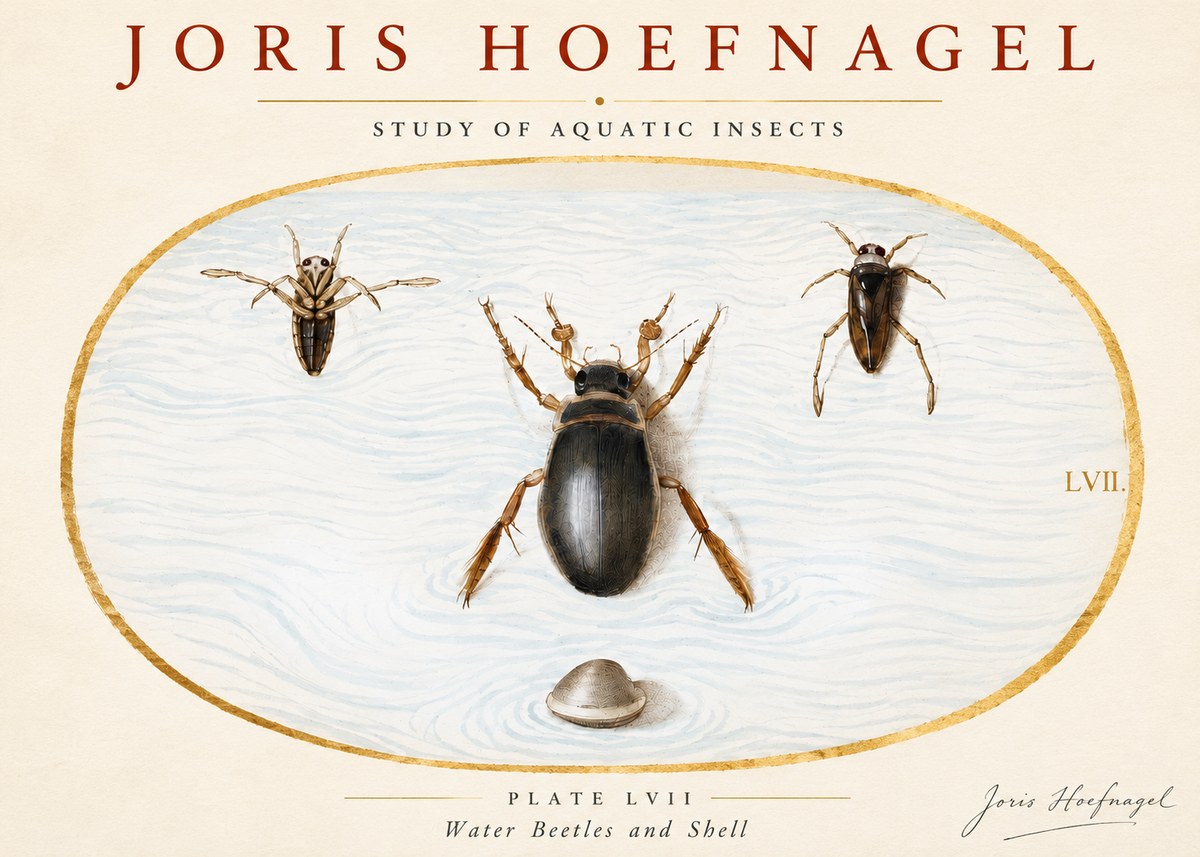 Joris Hoefnagel Water Beetles and Shell No3 - Poszter