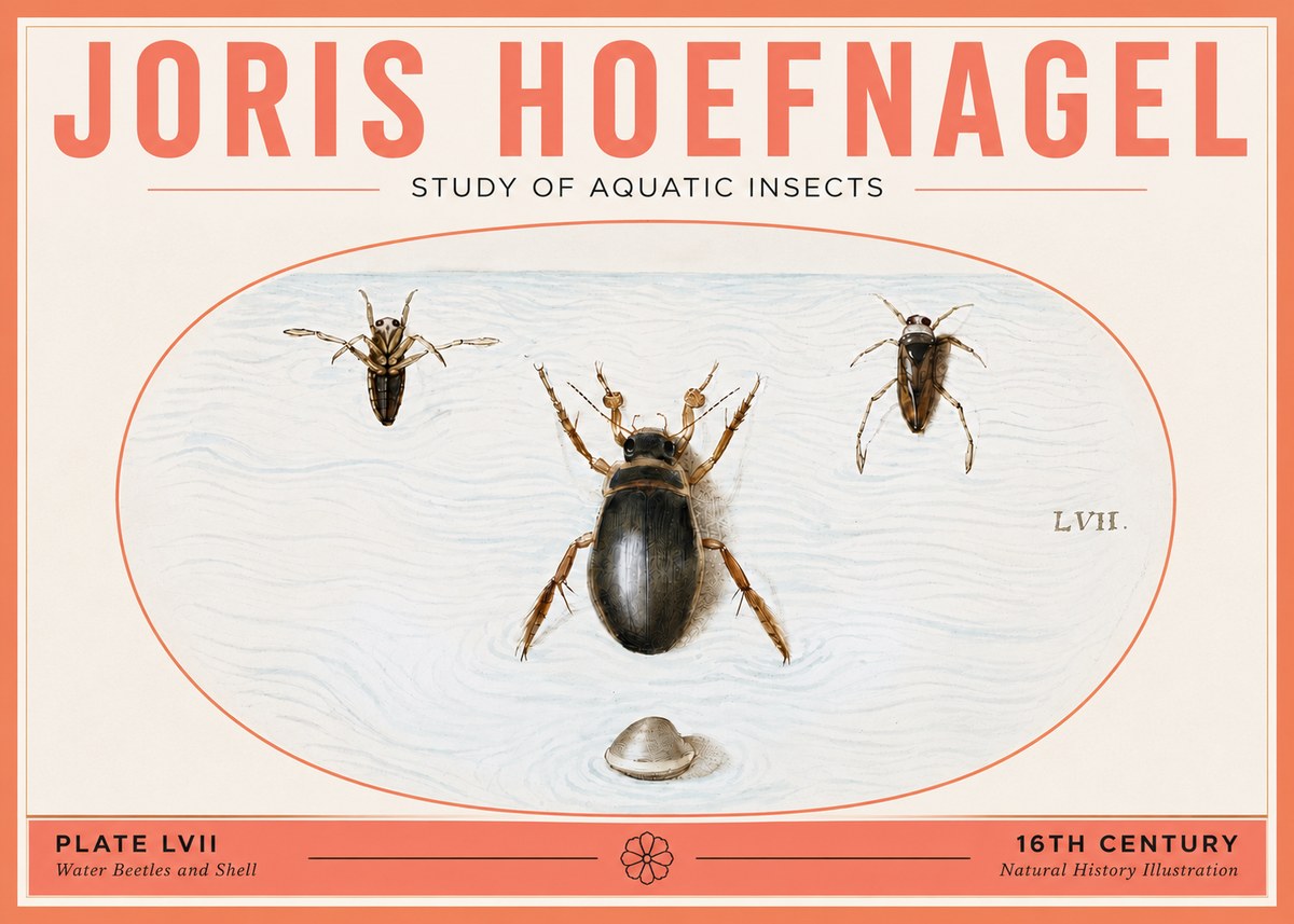Joris Hoefnagel Water Beetles and Shell No5 - Poszter