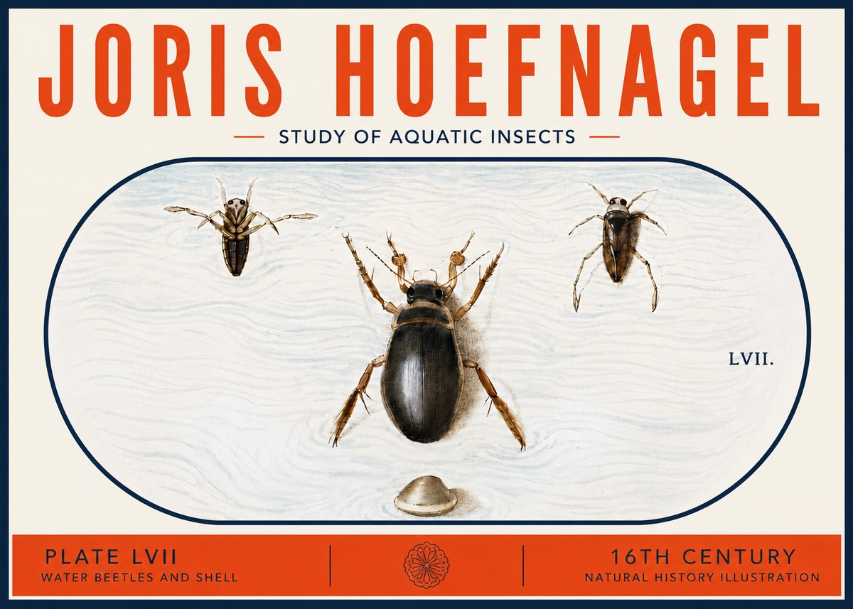 Joris Hoefnagel Water Beetles and Shell No6 - Poszter