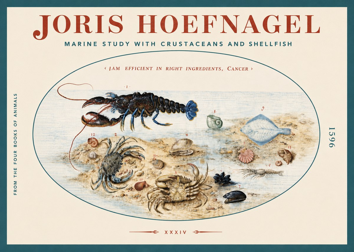 Joris Hoefnagel Marine Study with Crustaceans and Shellfish No3 - Poszter