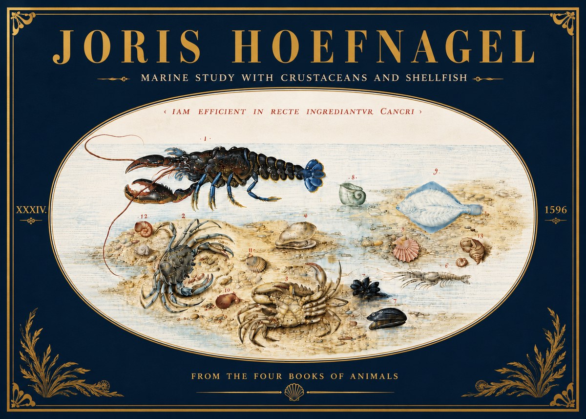 Joris Hoefnagel Marine Study with Crustaceans and Shellfish No6 - Poszter
