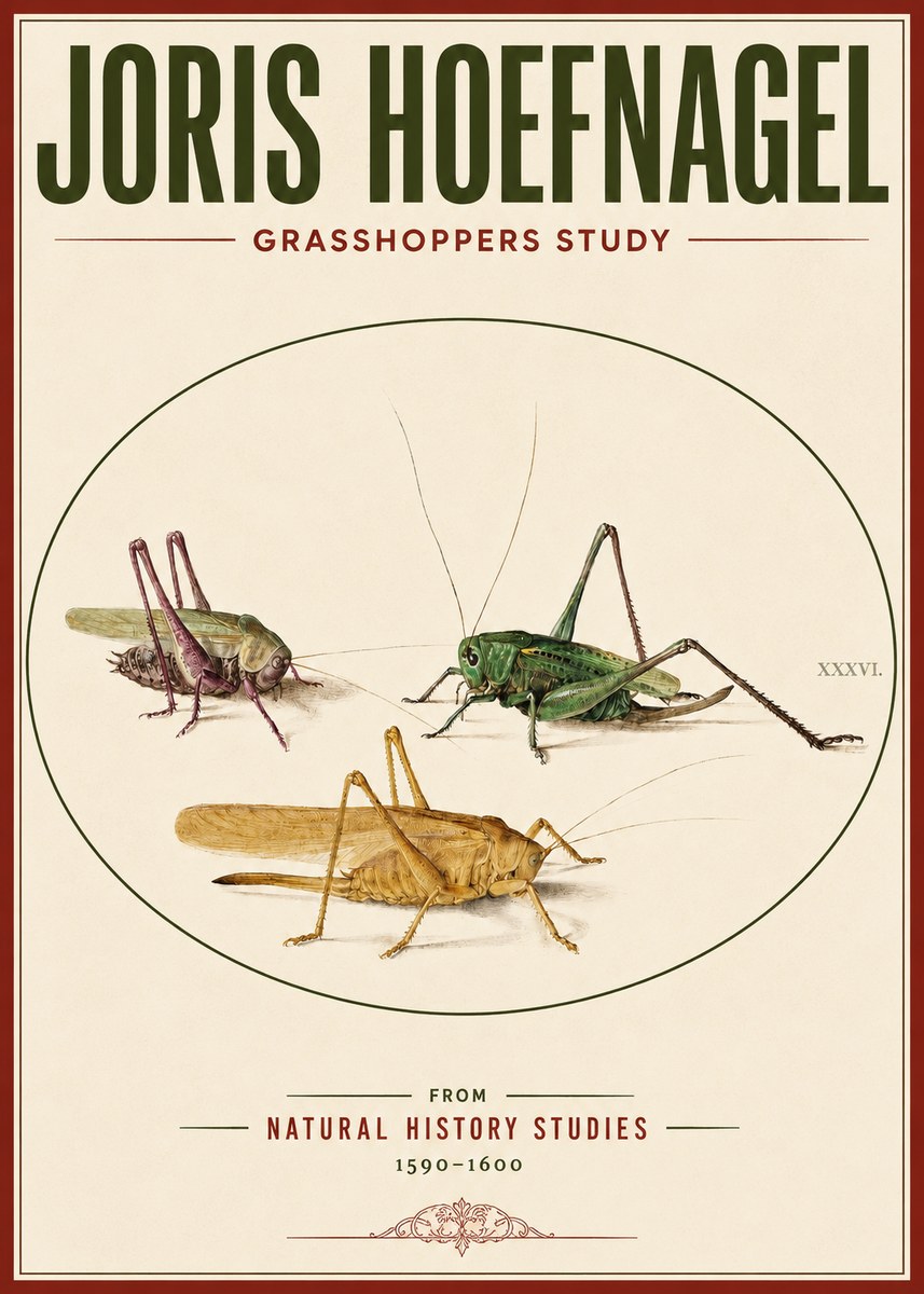 Joris Hoefnagel Grasshoppers Study No3 - Poszter