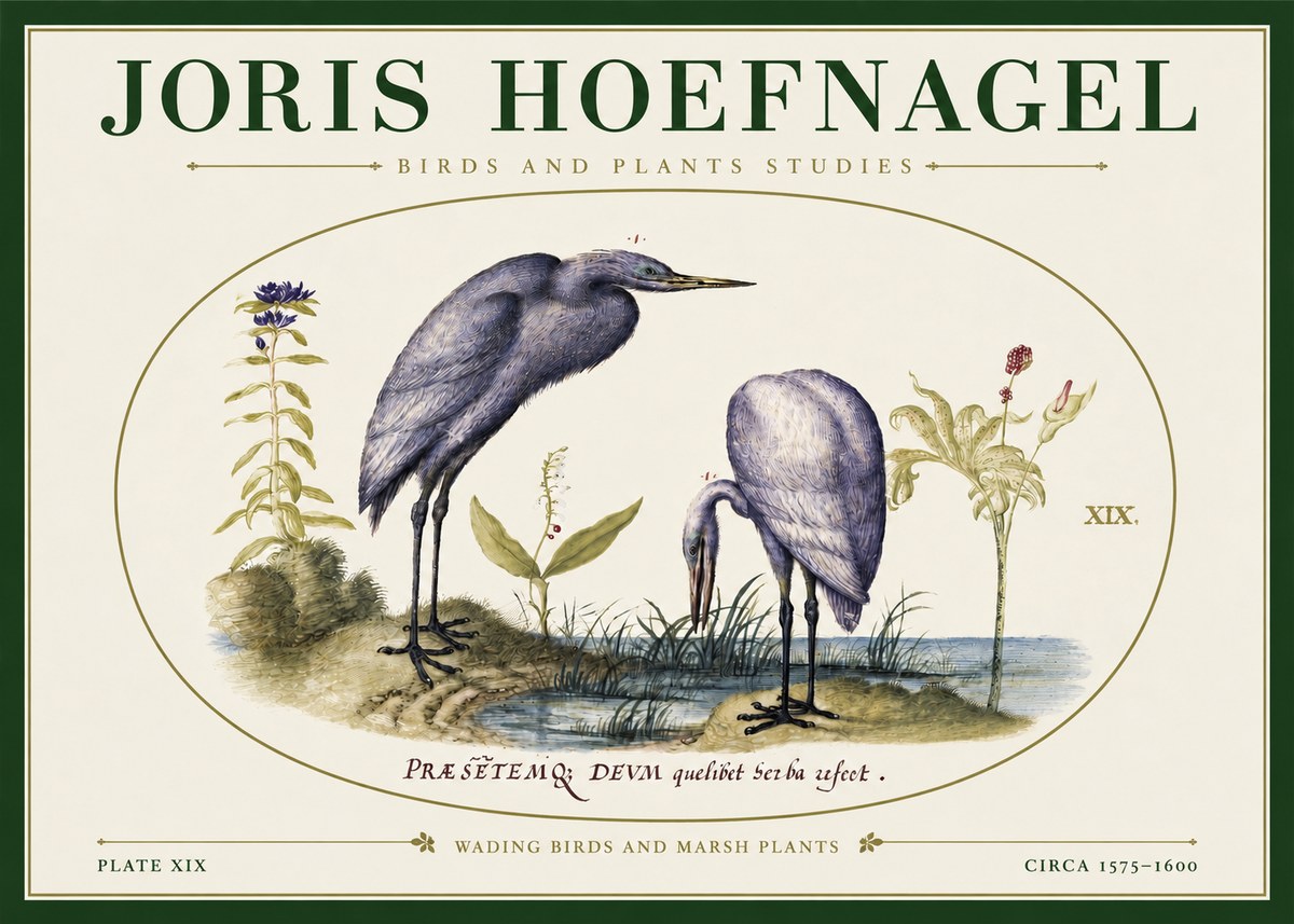 Joris Hoefnagel Wading Birds and Marsh Plants No3 - Poszter