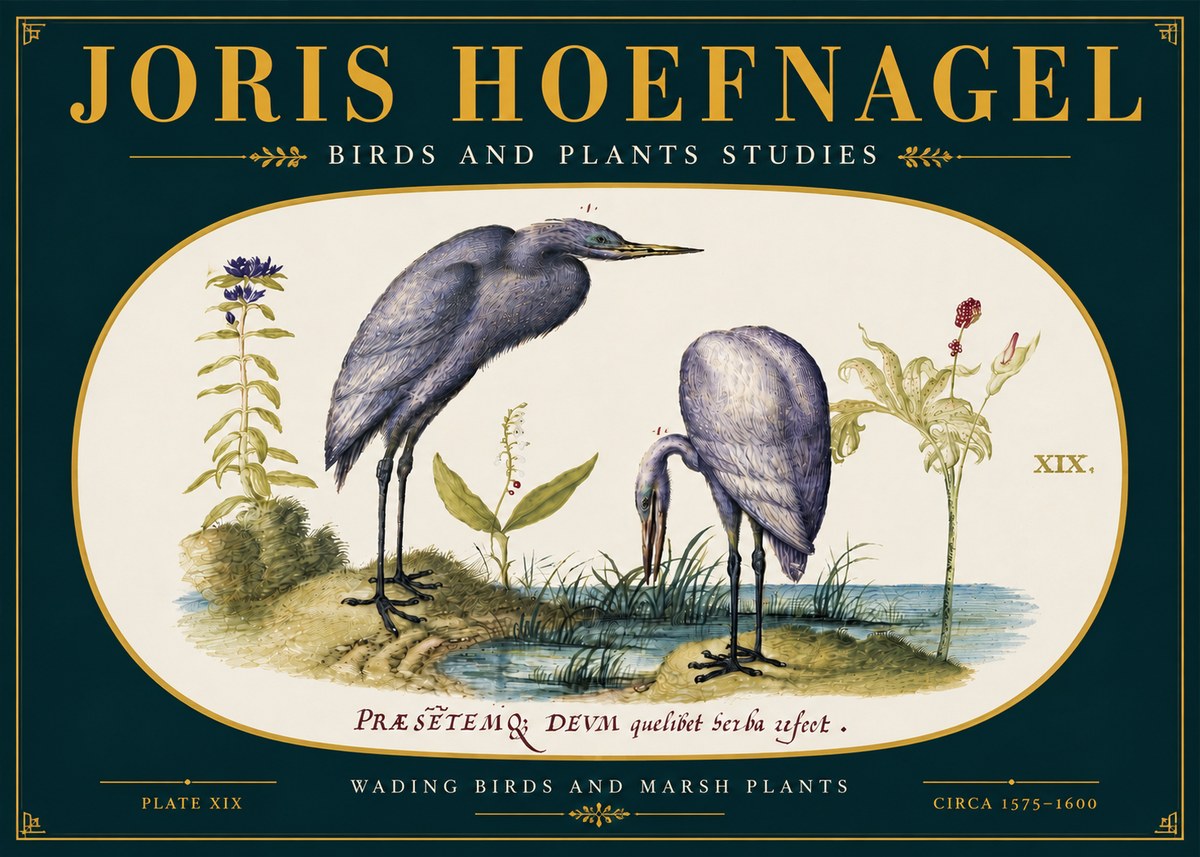 Joris Hoefnagel Wading Birds and Marsh Plants No6 - Poszter