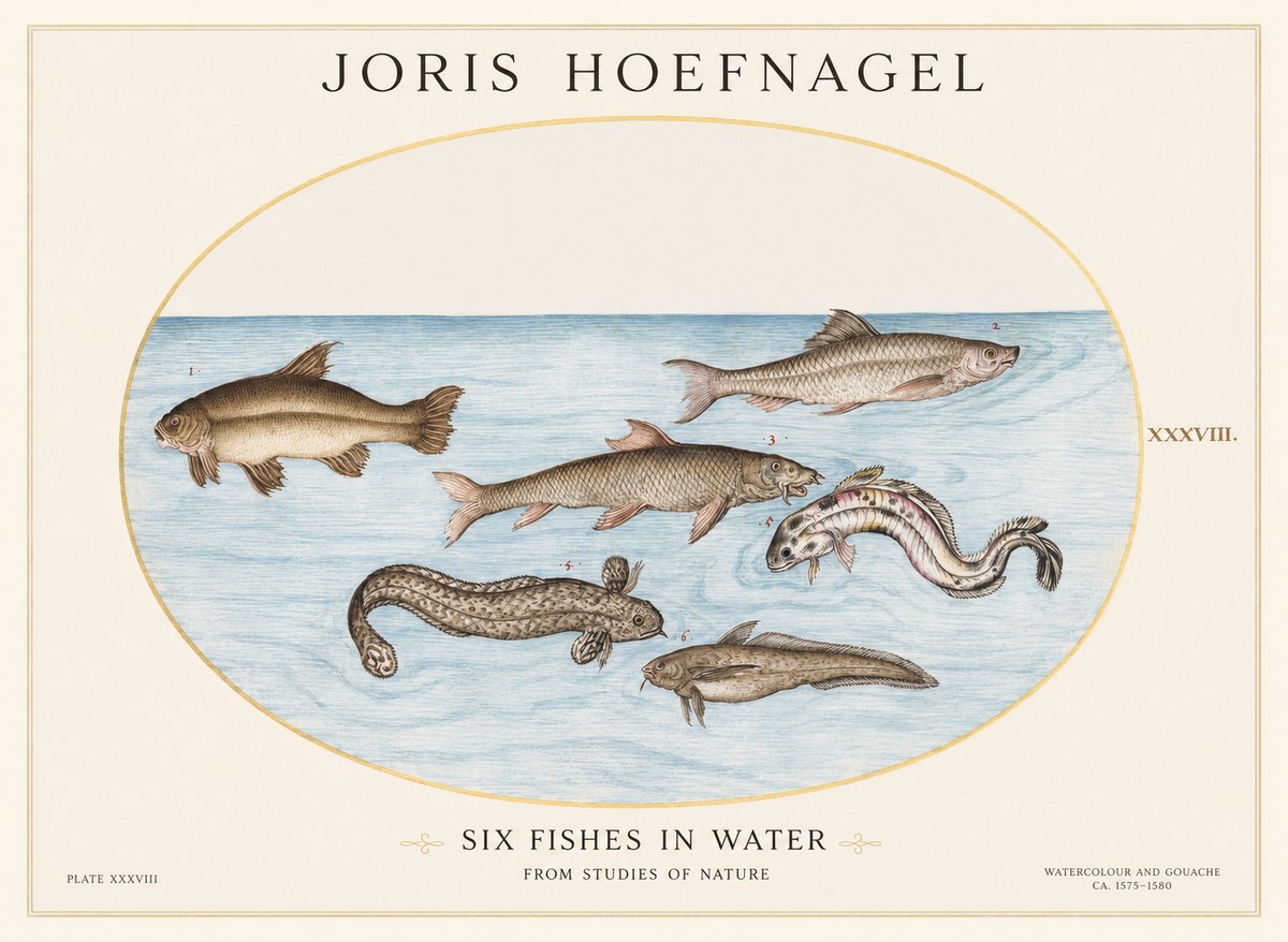 Joris Hoefnagel Six Fishes in Water II No1 - Poszter