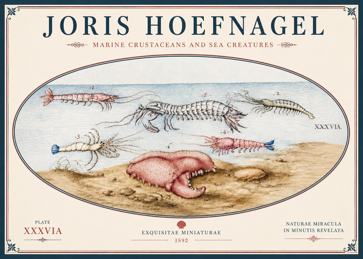 Joris Hoefnagel Marine Crustaceans and Sea Creature No5 - Poszter