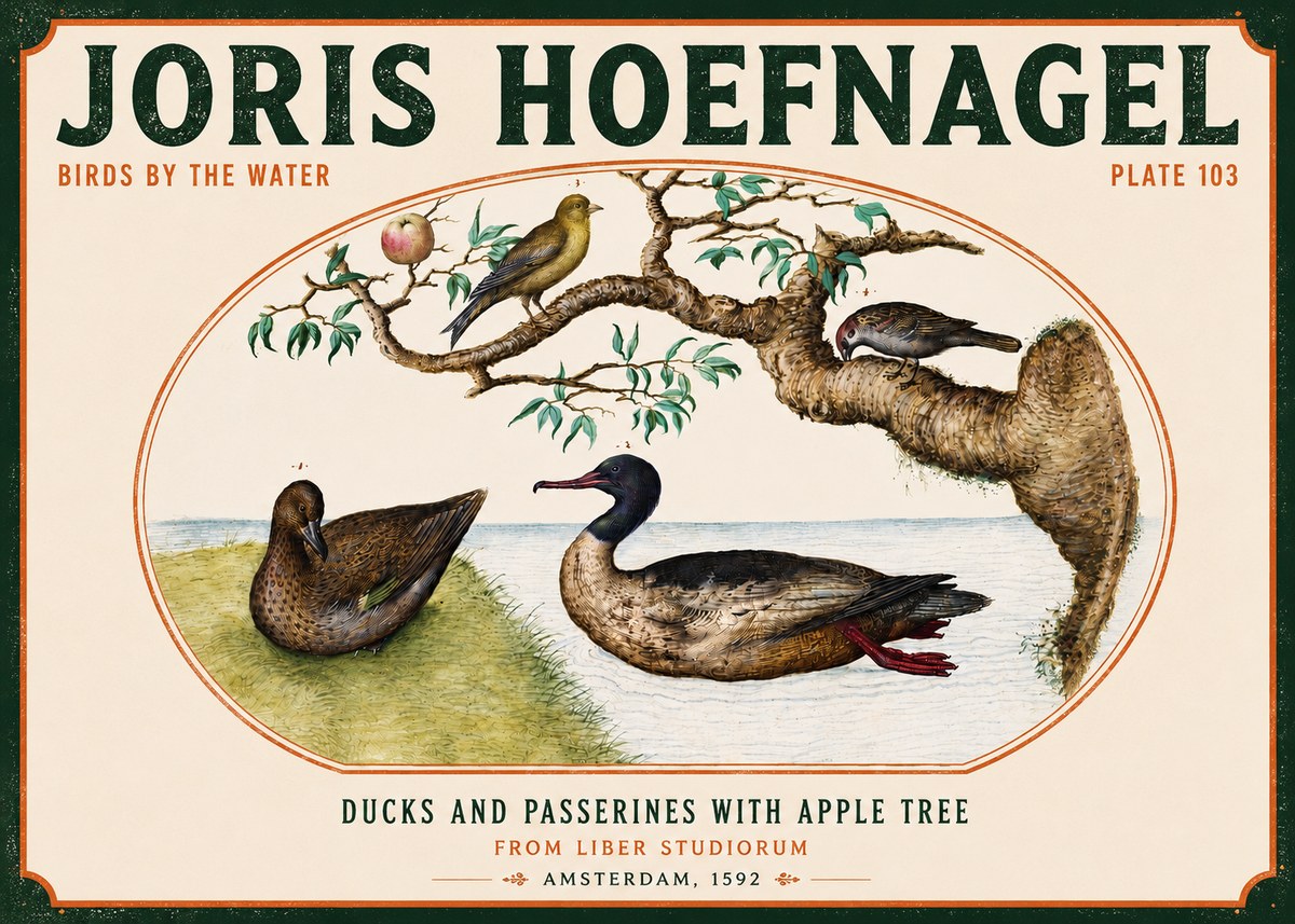 Joris Hoefnagel Ducks and Passerines with Apple Tree No4 - Poszter