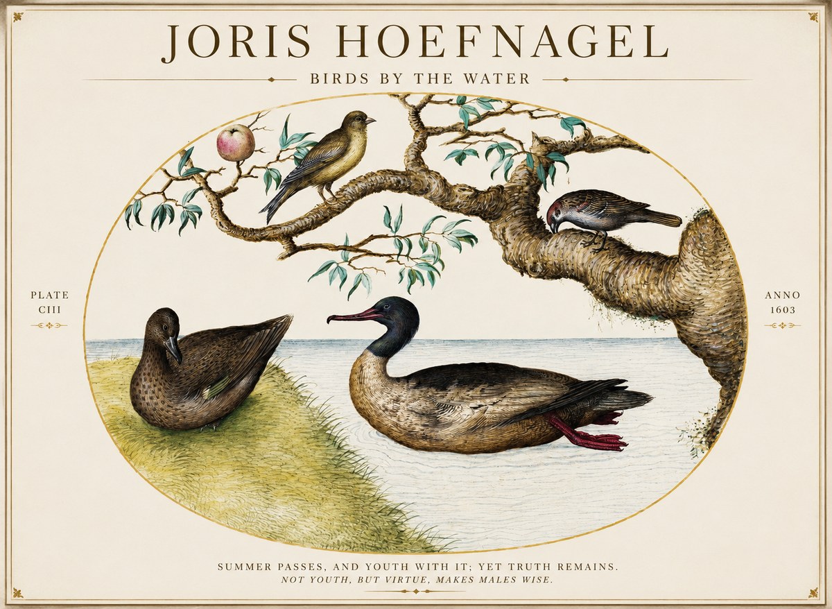 Joris Hoefnagel Ducks and Passerines with Apple Tree No5 - Poszter
