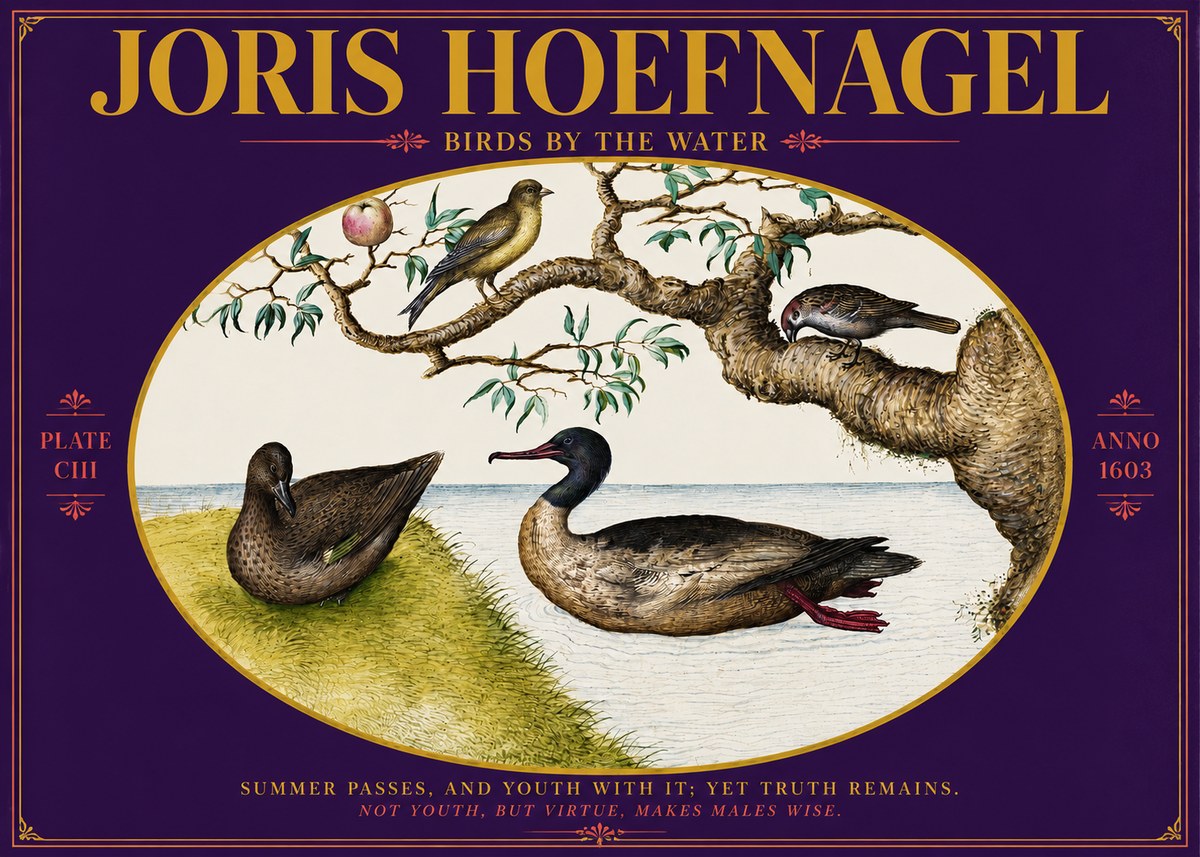 Joris Hoefnagel Ducks and Passerines with Apple Tree No6 - Poszter