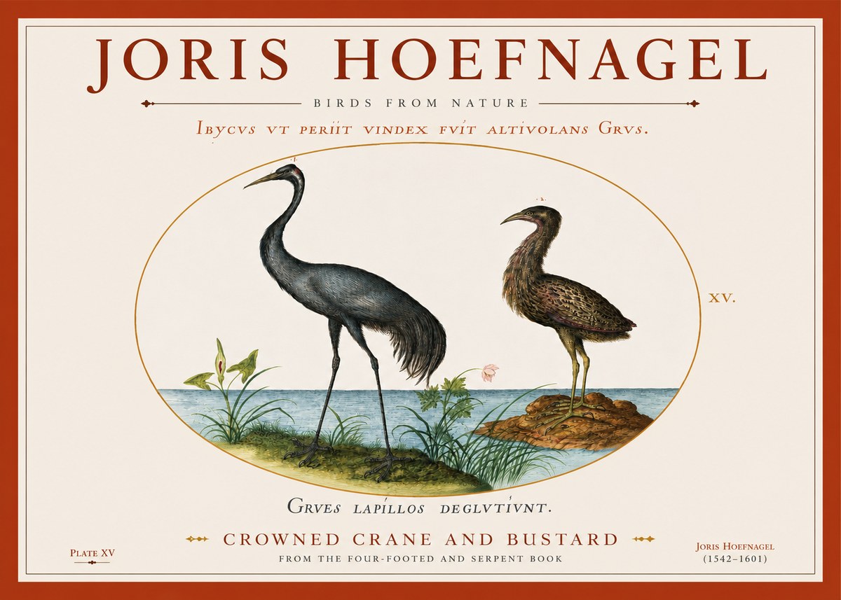Joris Hoefnagel Crowned Crane and Bustard No3 - Poszter