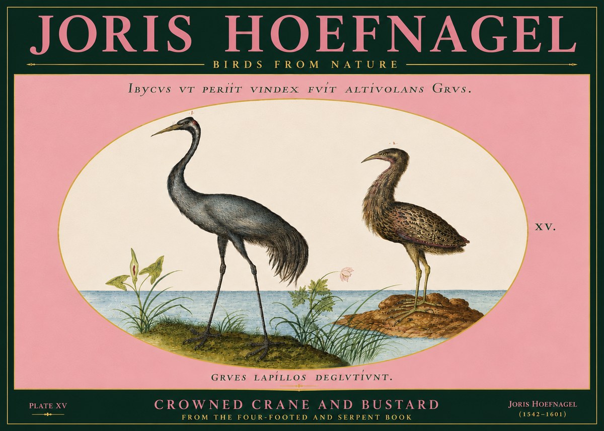 Joris Hoefnagel Crowned Crane and Bustard No5 - Poszter