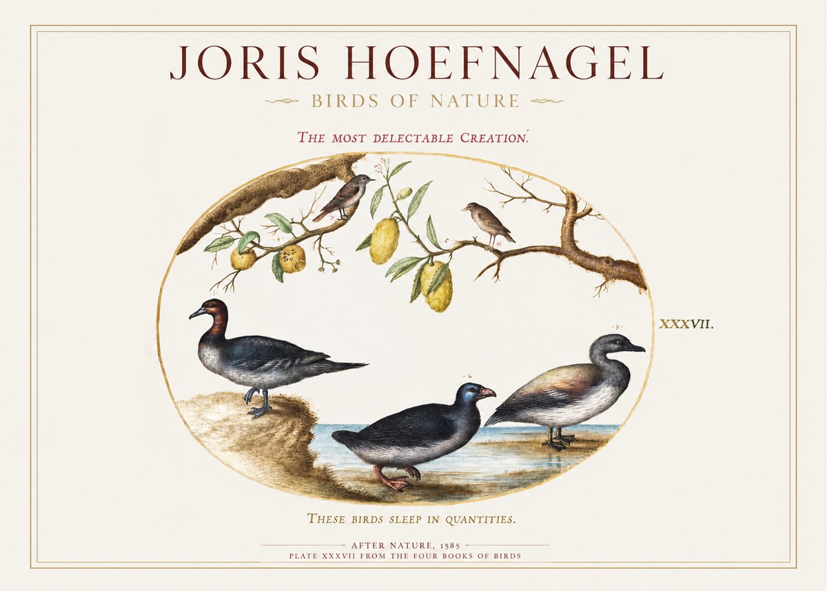 Joris Hoefnagel Plate Xxxvii from the Four Books of Birds No1 - Poszter