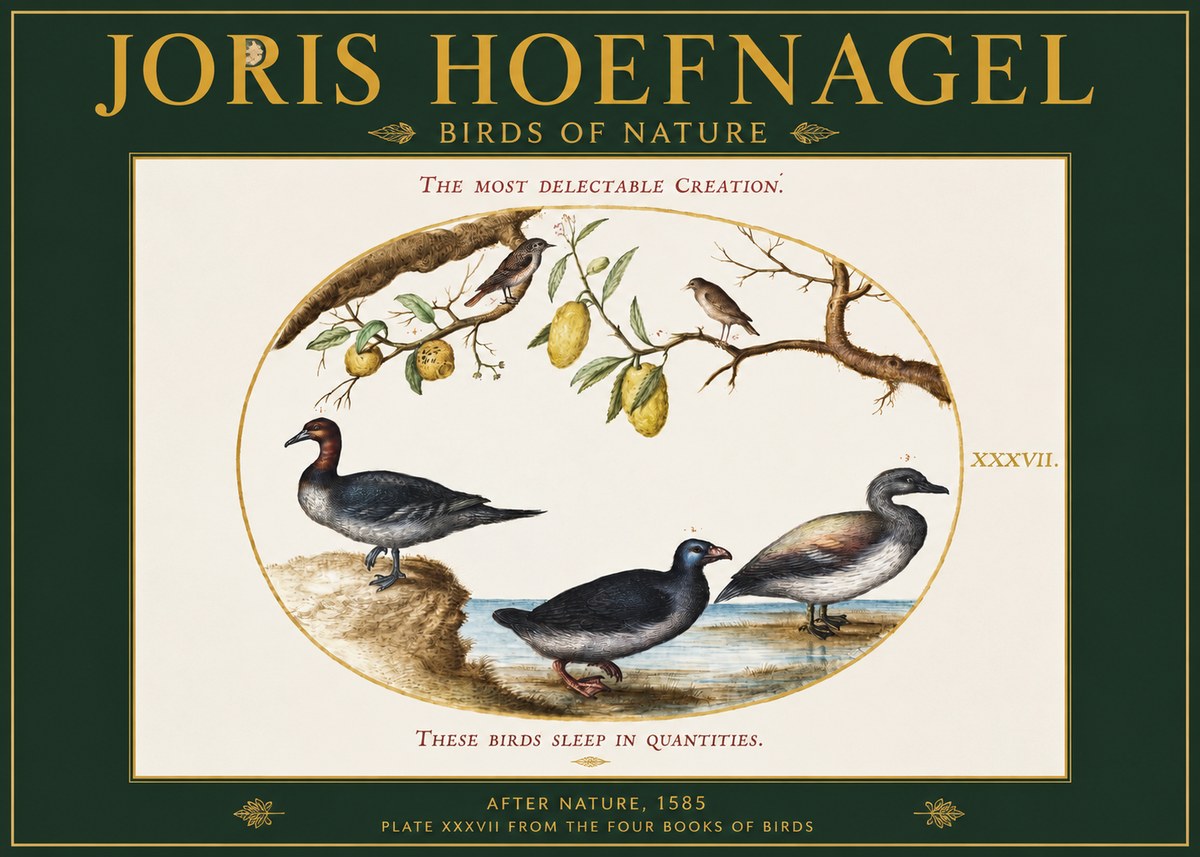 Joris Hoefnagel Plate Xxxvii from the Four Books of Birds No2 - Poszter