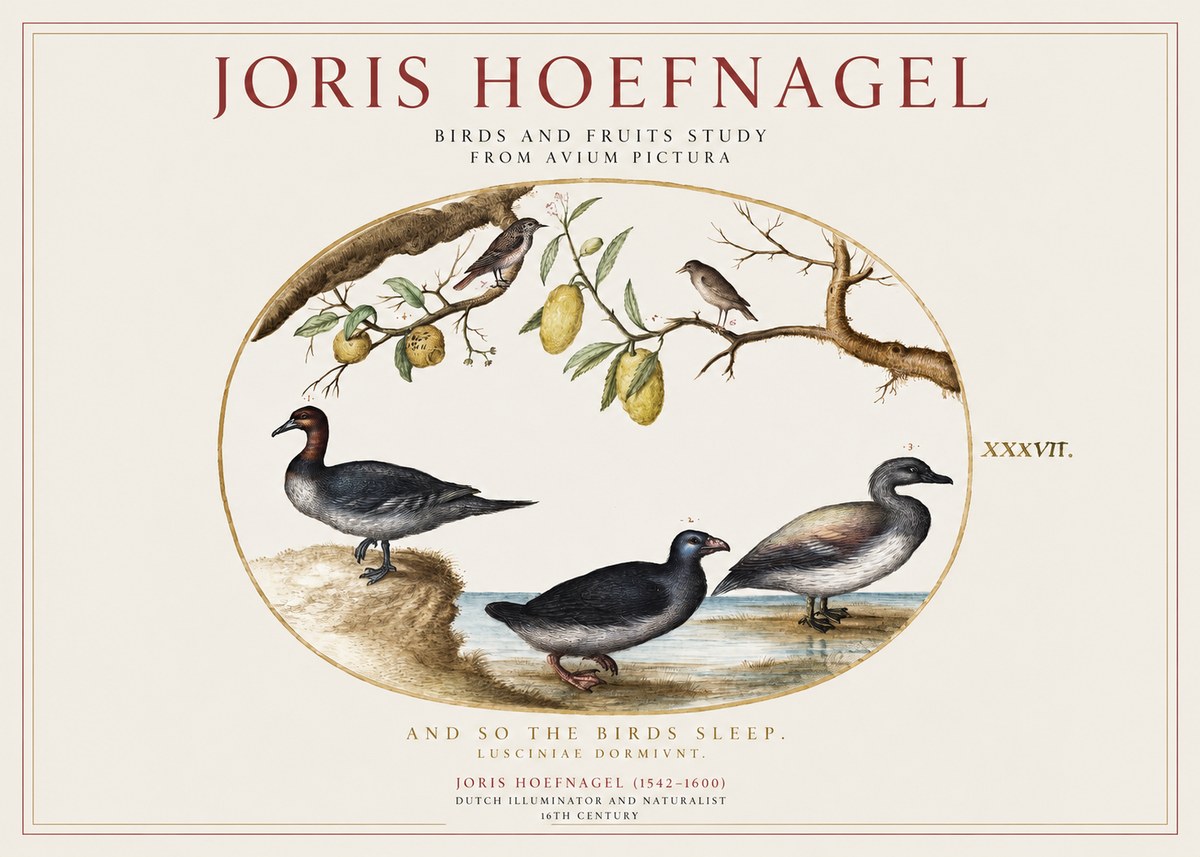 Joris Hoefnagel Plate Xxxvii from the Four Books of Birds No5 - Poszter