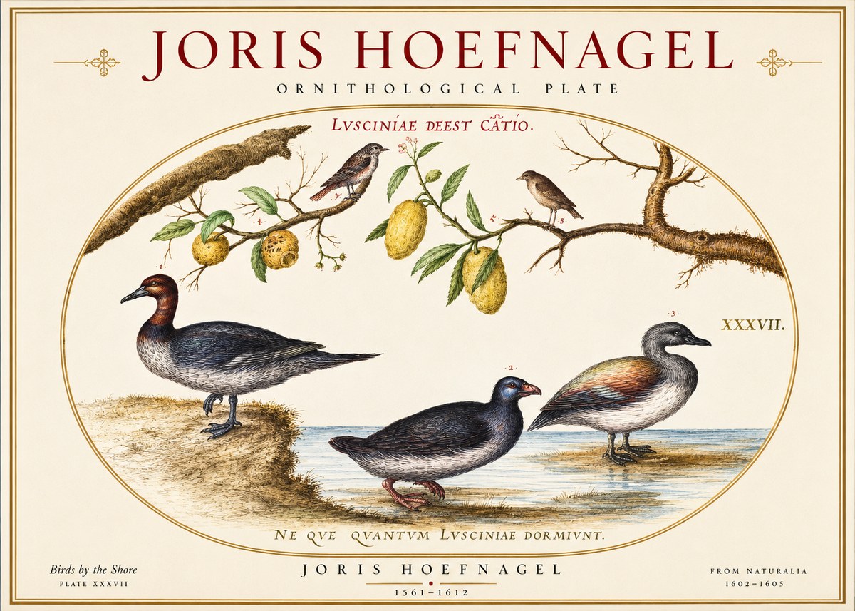 Joris Hoefnagel Plate Xxxvii from the Four Books of Birds No6 - Poszter