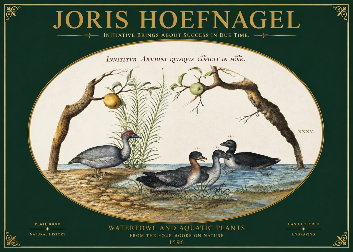 Joris Hoefnagel Waterfowl and Aquatic Plants No2 - Poszter