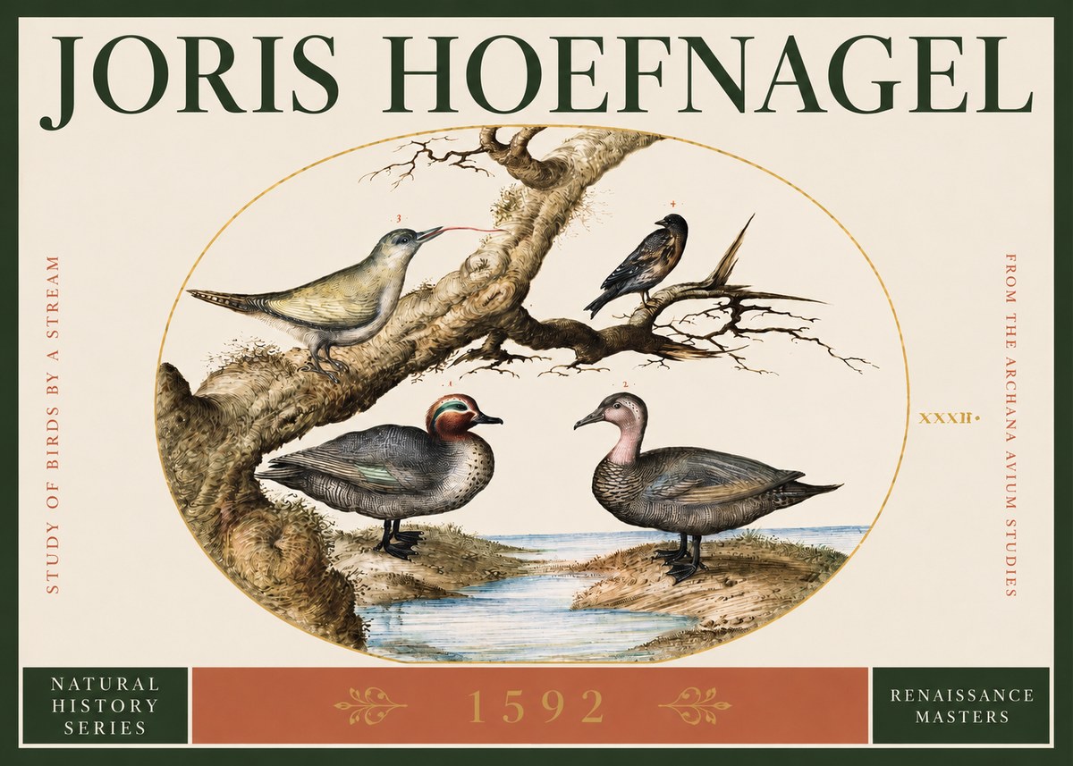 Joris Hoefnagel Study of Birds by a Stream No2 - Poszter