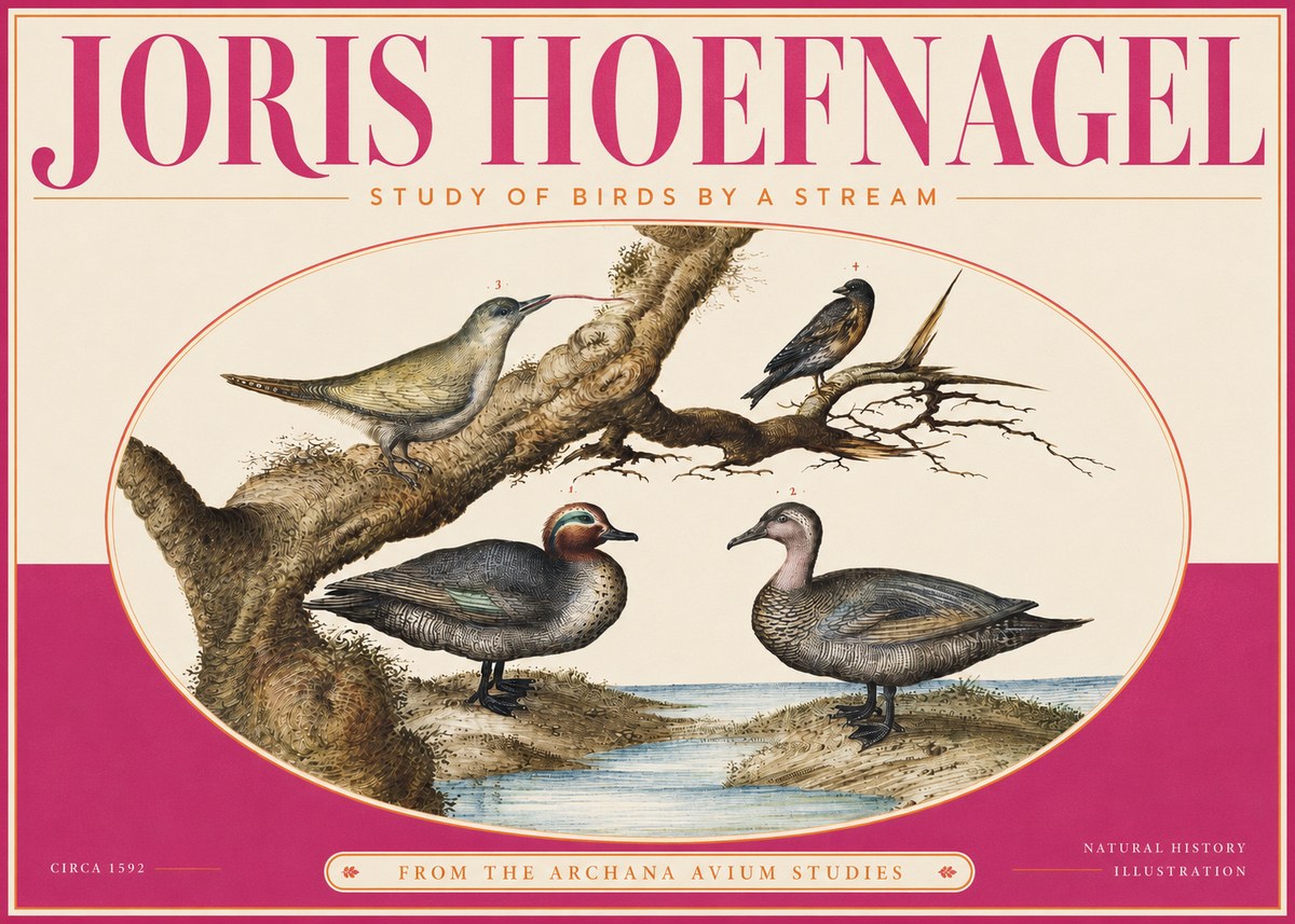 Joris Hoefnagel Study of Birds by a Stream No4 - Poszter