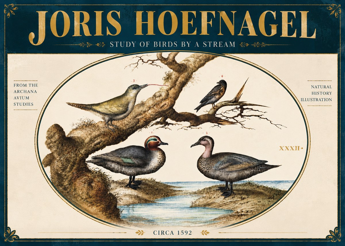Joris Hoefnagel Study of Birds by a Stream No5 - Poszter