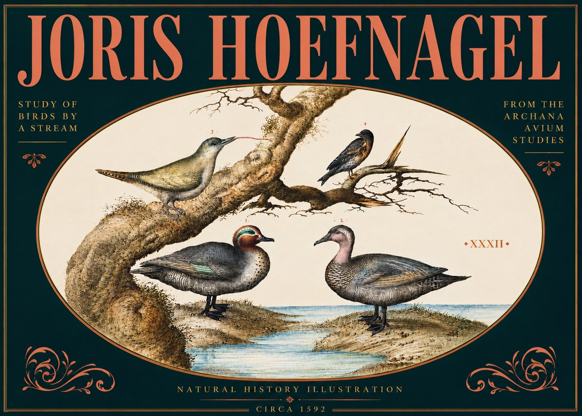 Joris Hoefnagel Study of Birds by a Stream No6 - Poszter