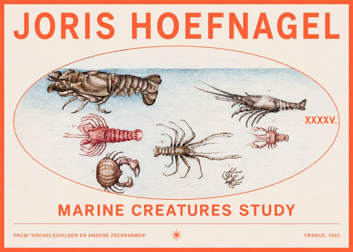 Joris Hoefnagel Studies of Crustaceans No3 - Poszter