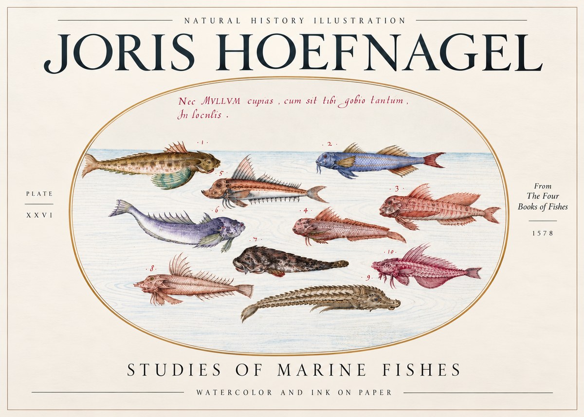Joris Hoefnagel Studies of Marine Fishes No3 - Poszter