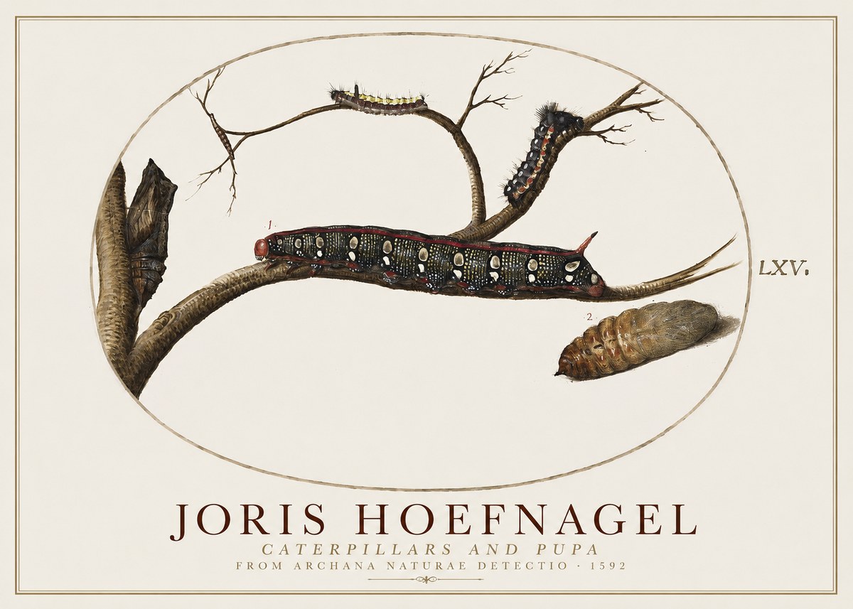 Joris Hoefnagel Caterpillars and Pupa No1 - Poszter