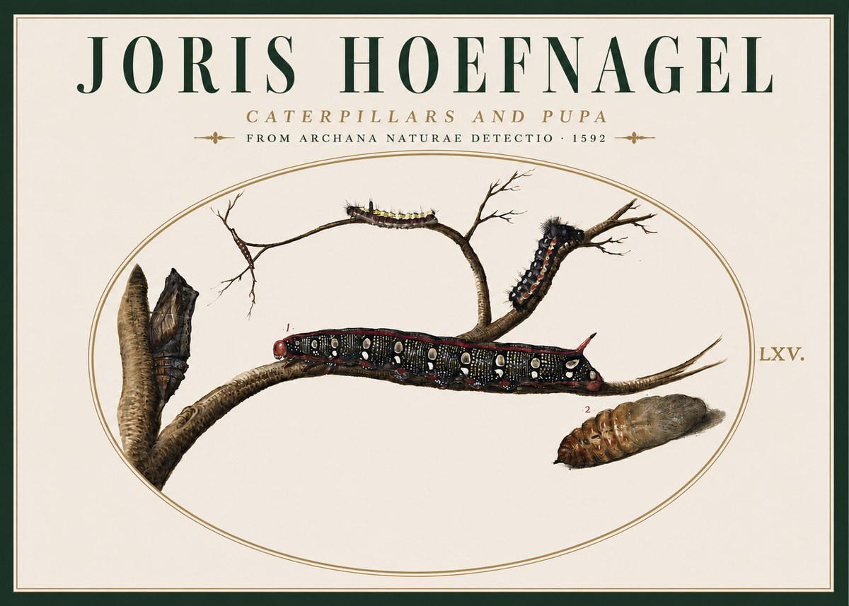 Joris Hoefnagel Caterpillars and Pupa No4 - Poszter