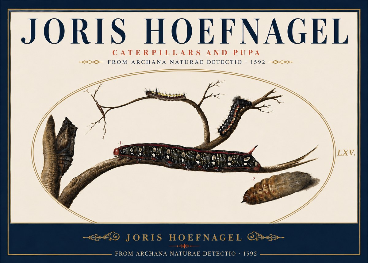 Joris Hoefnagel Caterpillars and Pupa No5 - Poszter