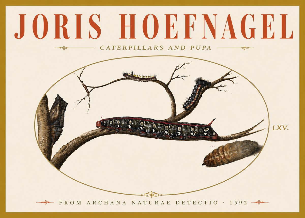 Joris Hoefnagel Caterpillars and Pupa No6 - Poszter