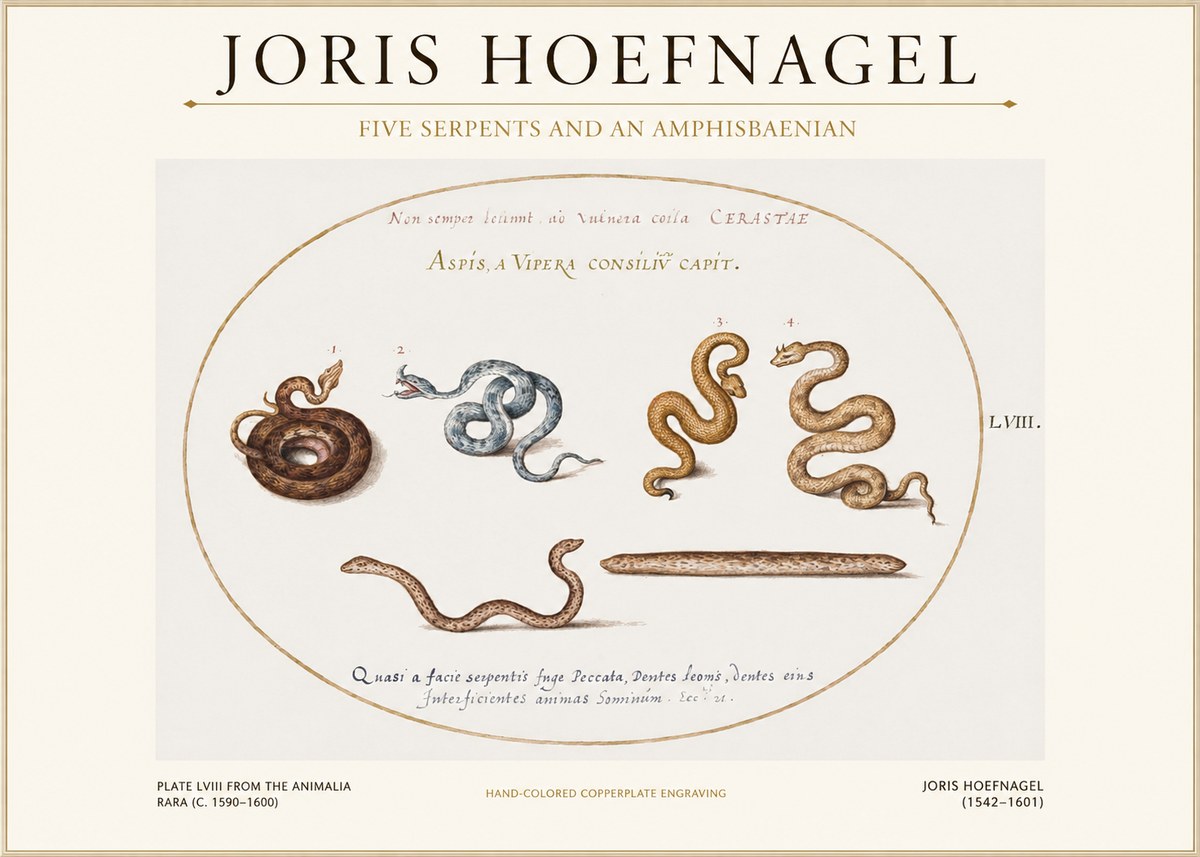 Joris Hoefnagel Five Serpents and an Amphisbaenian No1 - Poszter