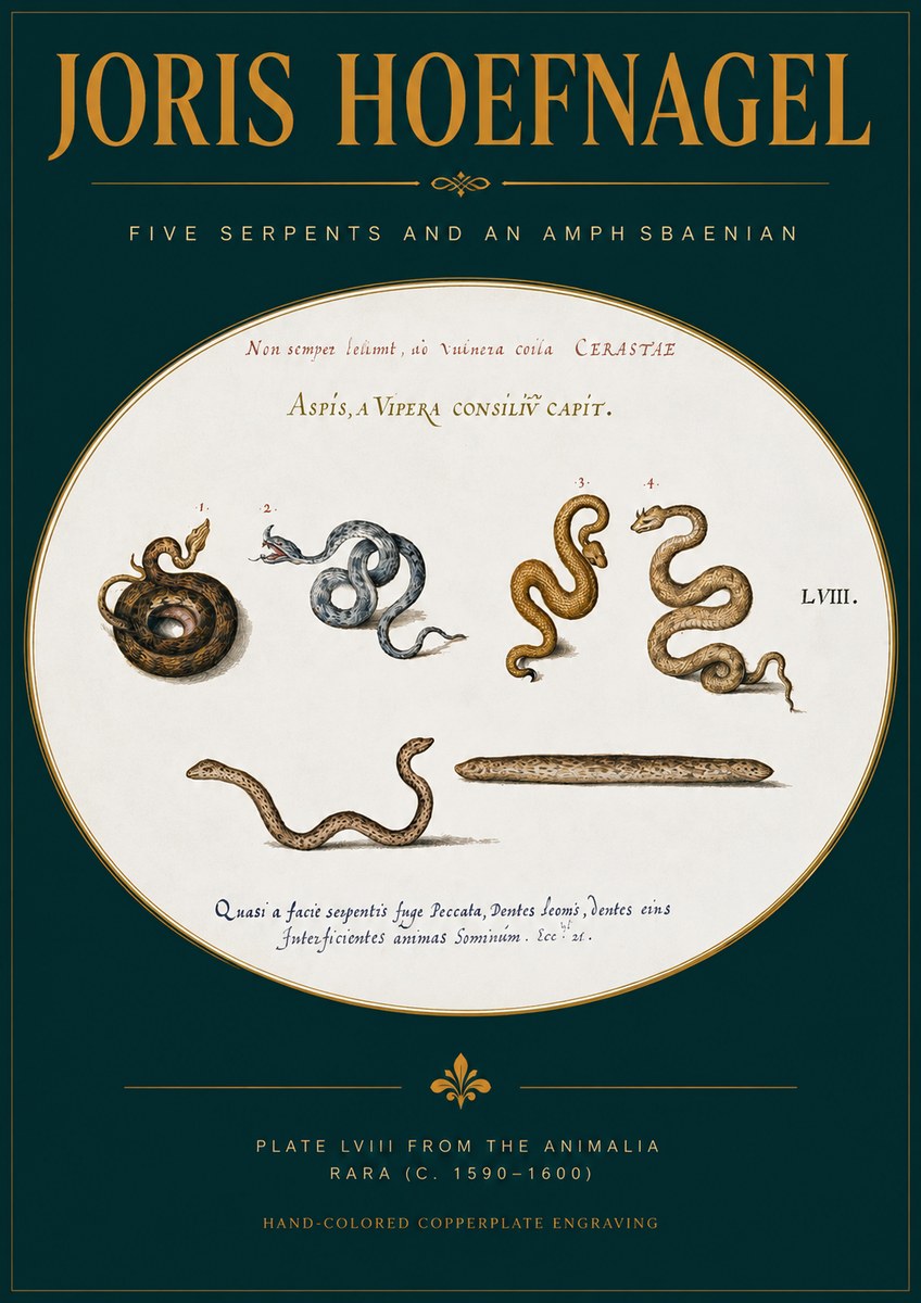 Joris Hoefnagel Five Serpents and an Amphisbaenian No2 - Poszter