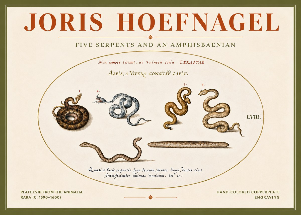 Joris Hoefnagel Five Serpents and an Amphisbaenian No4 - Poszter