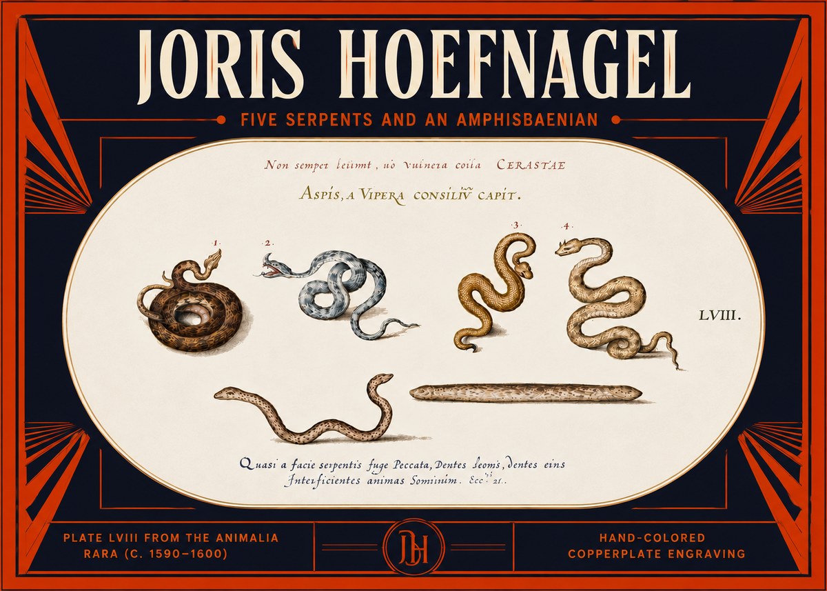 Joris Hoefnagel Five Serpents and an Amphisbaenian No5 - Poszter