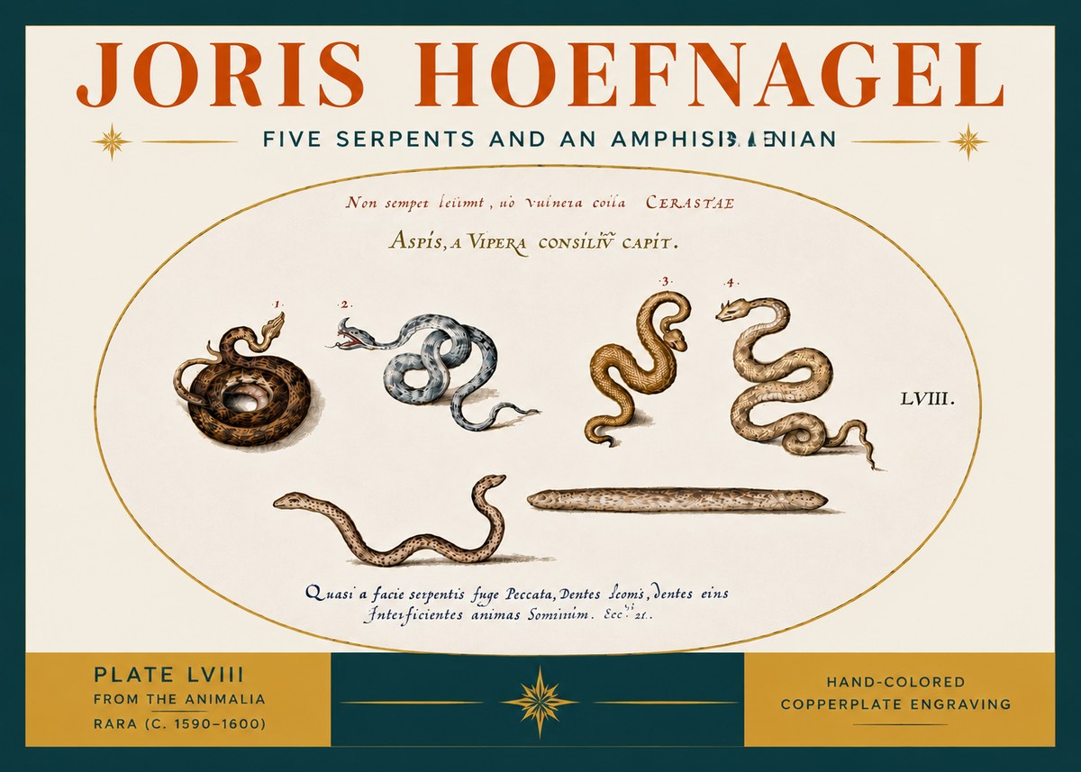 Joris Hoefnagel Five Serpents and an Amphisbaenian No6 - Poszter