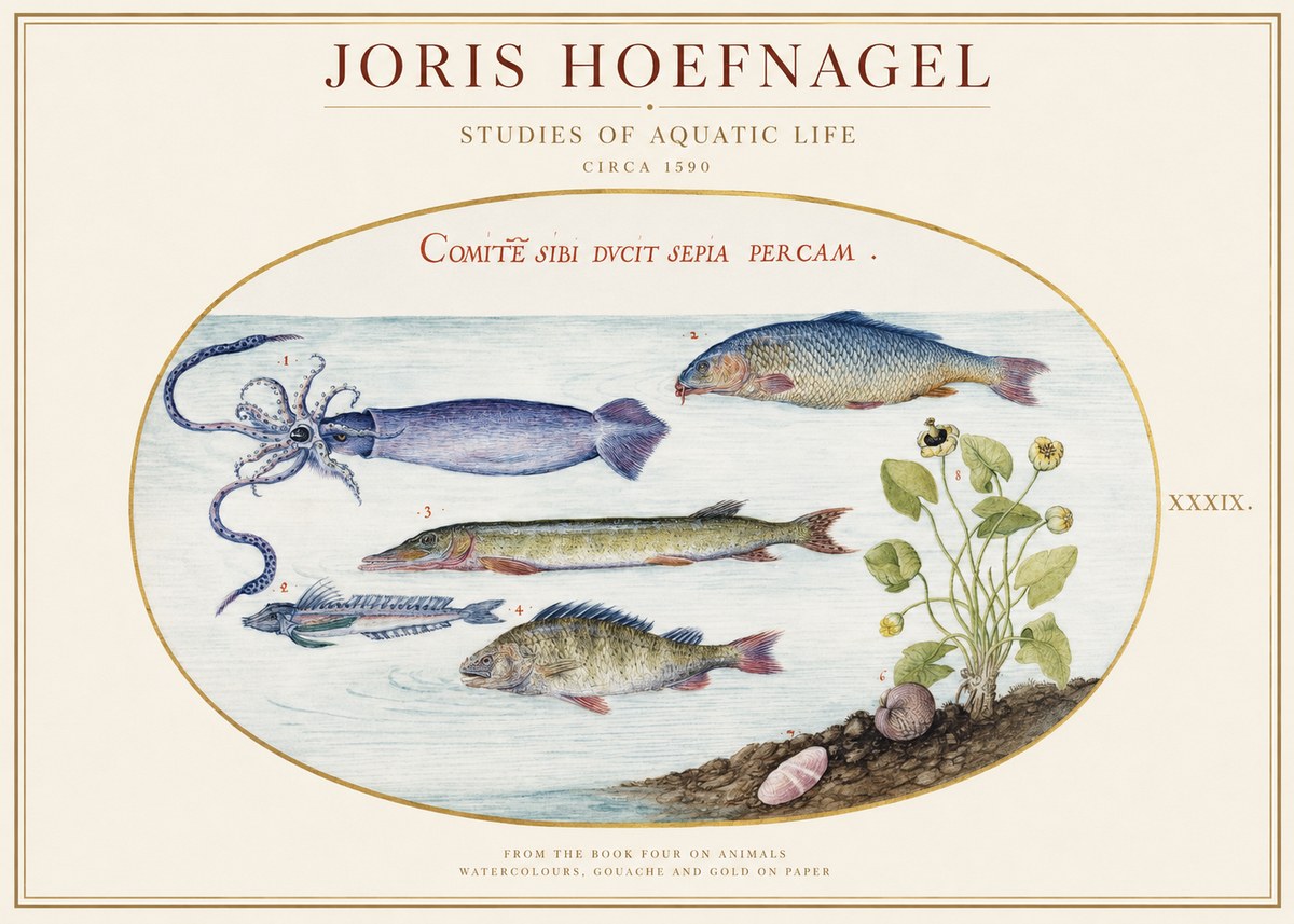 Joris Hoefnagel Comitẽ Sibi Ducit Sepia Percam. No1 - Poszter